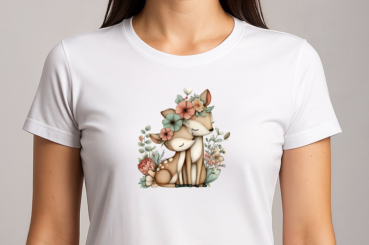 Schattige Hert Mama En Baby - T Shirt - cute - kawaii - Gift - Cadeau - schattig - schattigdesign - liefdesign - pastelkunst