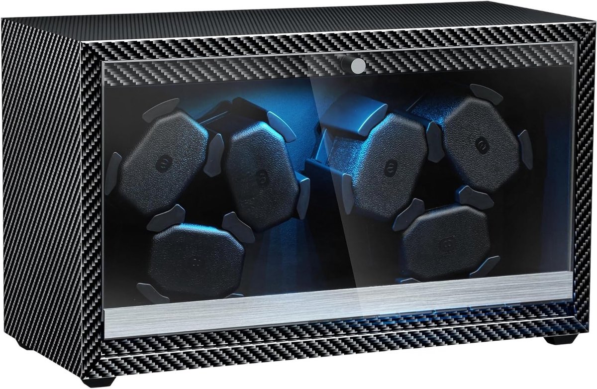 Automatische horlogewinder voor 6 horloges, stille motor met LED-verlichting, displaykast met 4 rotatiemodi en USB-aansluiting