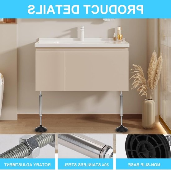 Verstelbare Steunbalk 38-52 cm, Ondersteuningssysteem voor Kasten, Sofas en Wastafels, Tot 300 kg Draagvermogen, Set van 2 voor Badkamer en Keuken — afbeelding 2