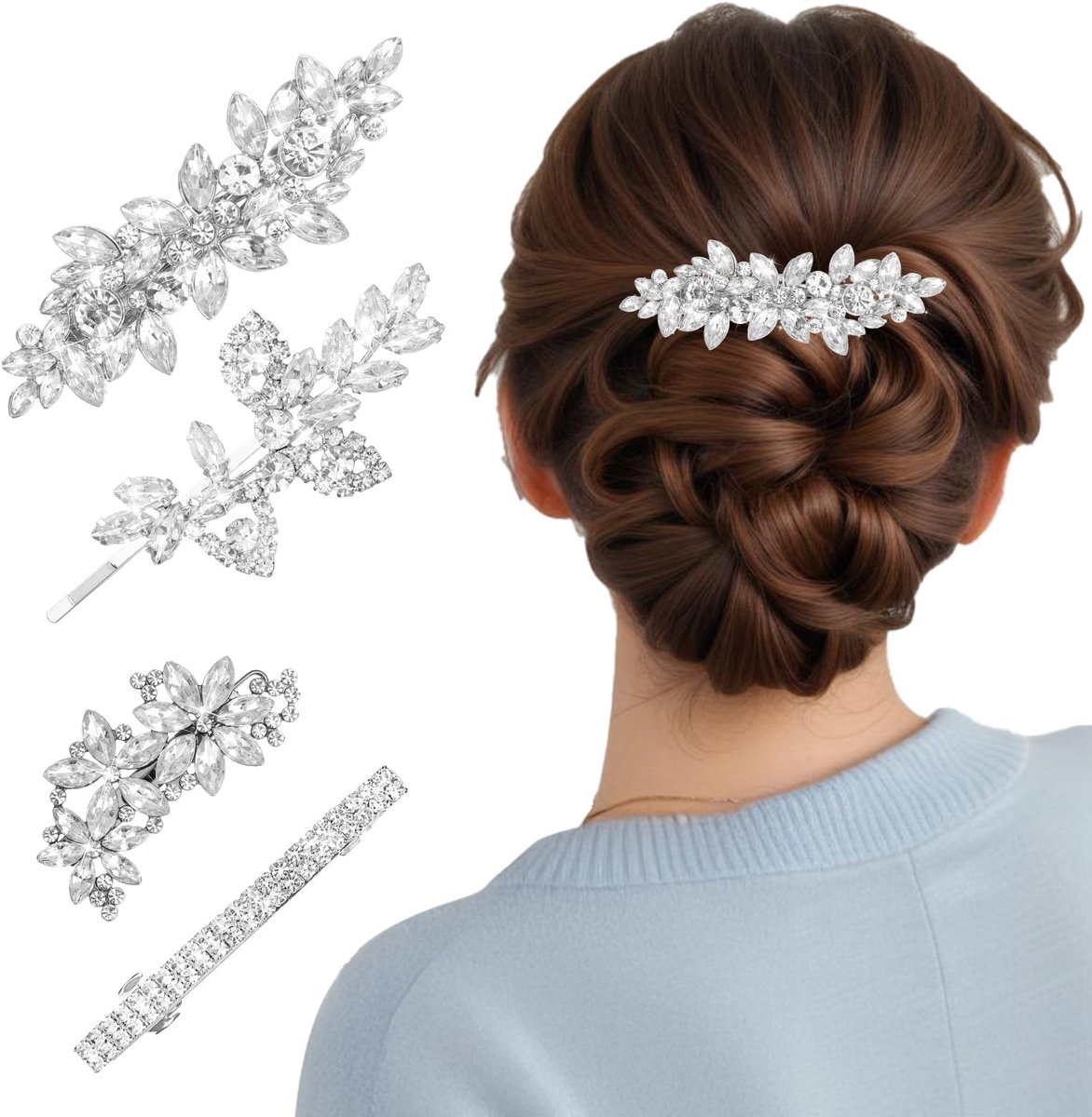 SPHProducts - Haaraccessoires - Haarspeldjes met kristallen - Elegant en stijlvol - Zilveren haarclips - Perfect voor bruiloften en feesten - Set van
