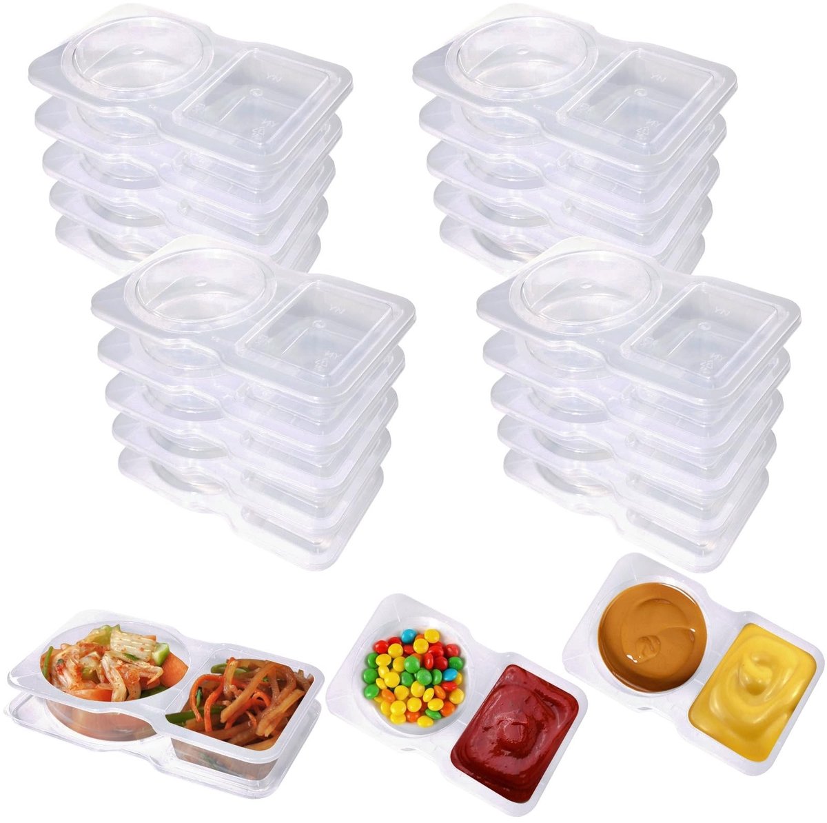 Store_9 - 20 Stuks Kruidcontainers - Mini Snackcontainers - Dubbelcompartiment - Transparant - Herbruikbaar - Geschikt voor Sauzen en Snacks