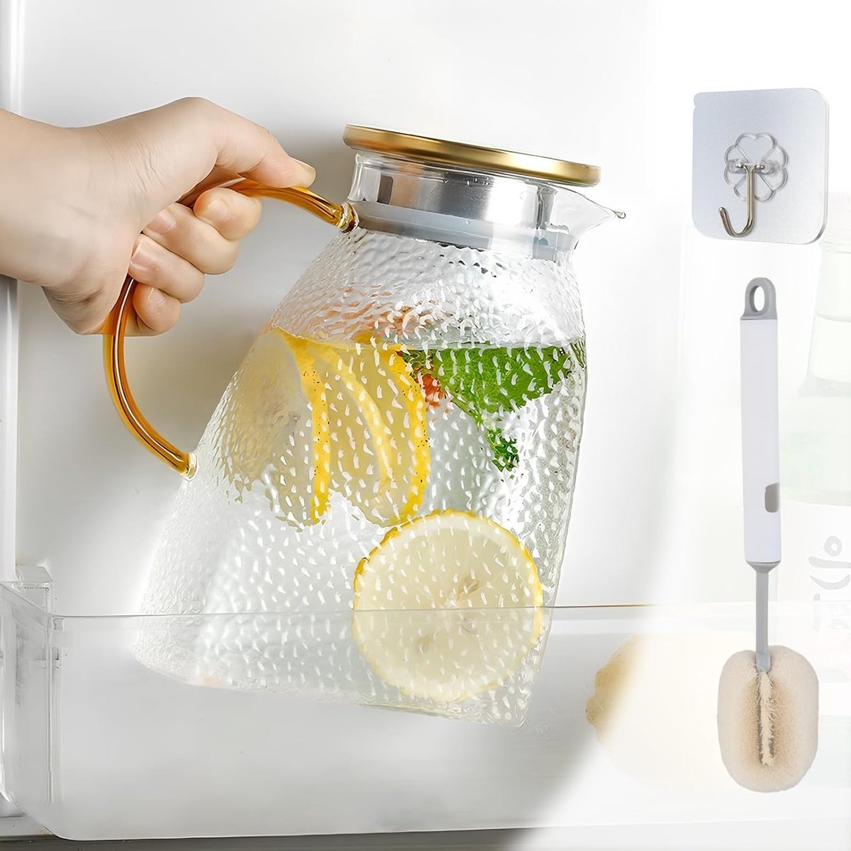 Glazen waterkan van 1,8 liter van borosilicaatglas, ideaal voor koude dranken, thee en koelkastdeuren