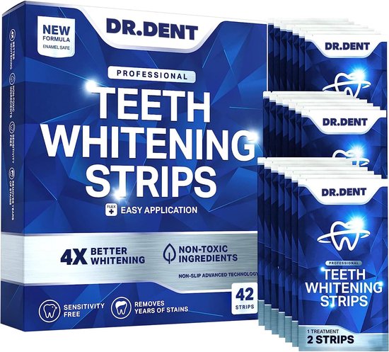 DRDENT Professionele Tandenbleekstrips, 21 toepassingen - Veilig voor het glazuur - Niet-irriterend - Dr dent whitening strips purple - Professionele tandenbleekstrips - 42 strips + mondopener inbegrepen