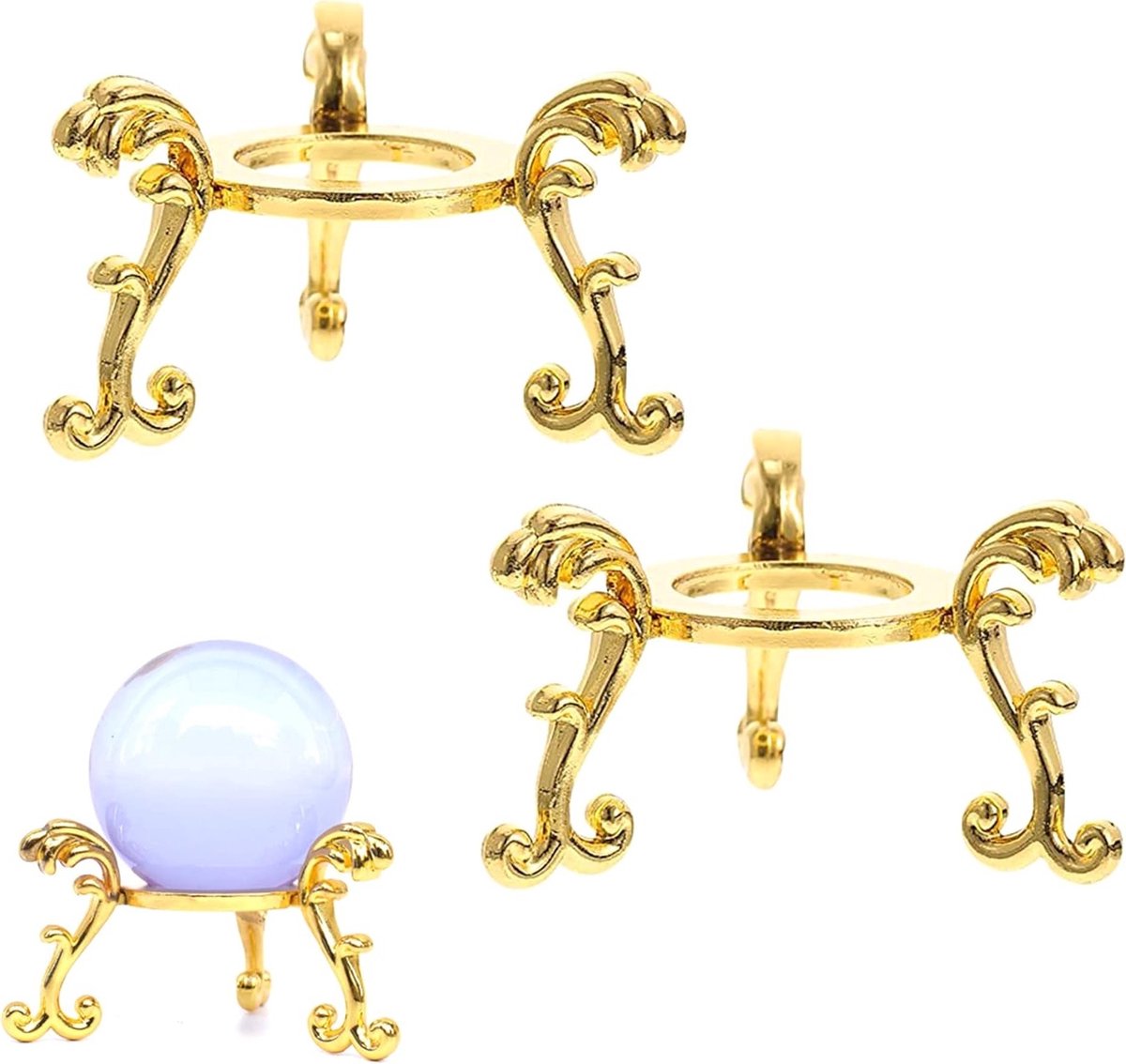Set van 2 metalen houders voor kristallen bollen, ideaal voor display en decoratie, geschikt voor bollen van 80-120 mm diameter (goud)