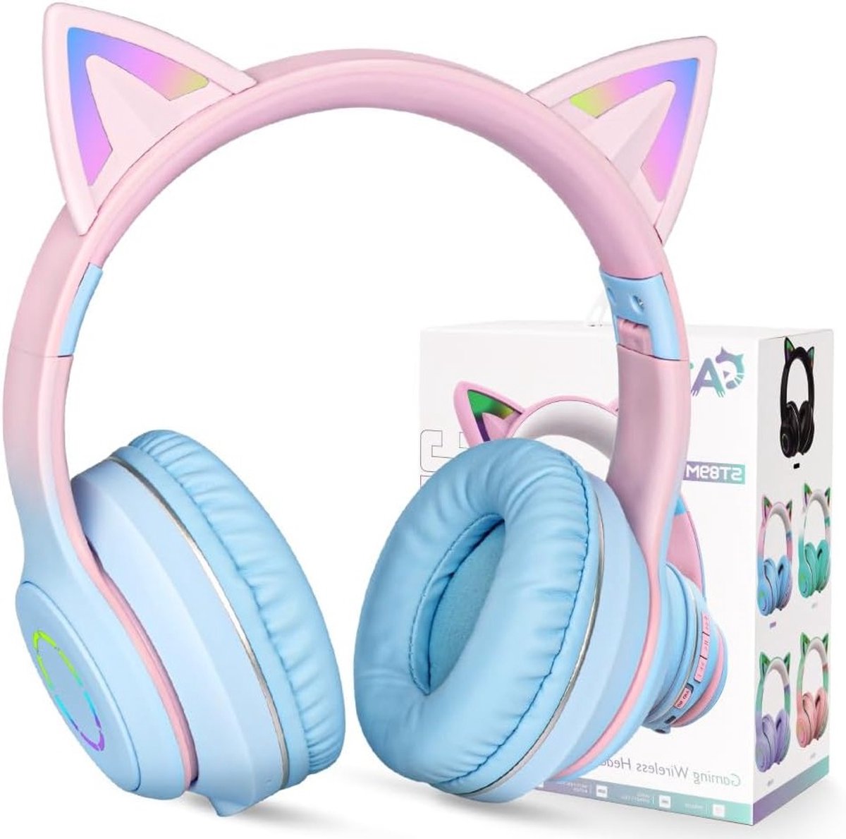 Draadloze Vouwbare Kinderoordopjes met LED-verlichting en HD Microfoon, Bluetooth 5.0 Hoofdtelefoon voor Smartphone, Tablet en Kindle (Blauw)