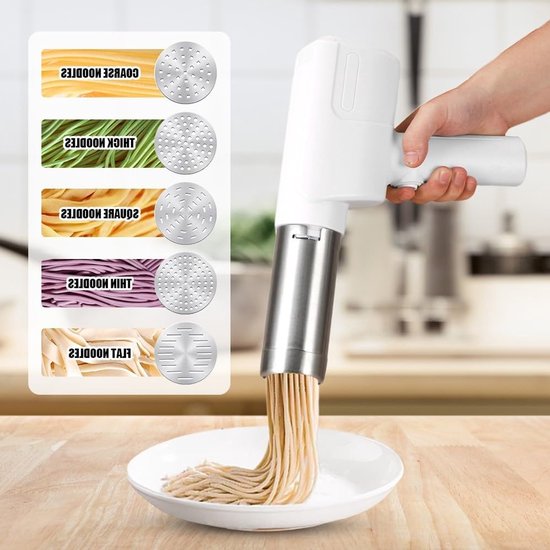 Draagbare Elektrische Pastamaker, Oplaadbare 2000 mAh Machine met 5 Persmallen voor Zelfgemaakte Pasta en Spaghetti — afbeelding 3