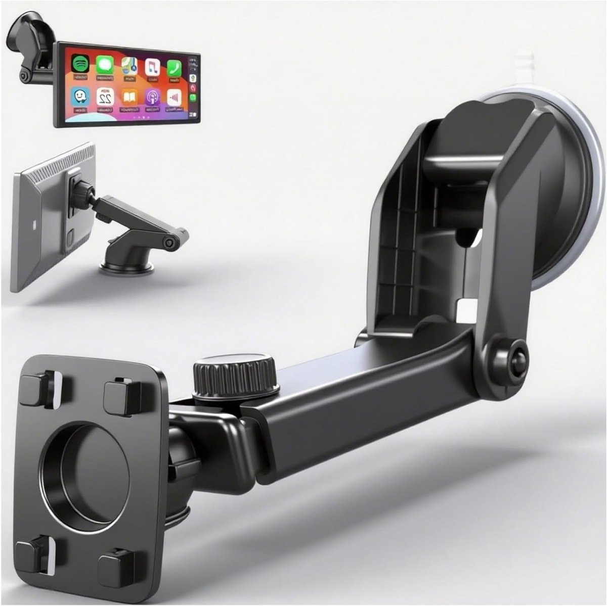 Draaibare Zuignap Houder voor Auto Radio, Draagbare Display Steun voor Apple Carplay en Navigatiesystemen met 4 Bevestigingsgaten