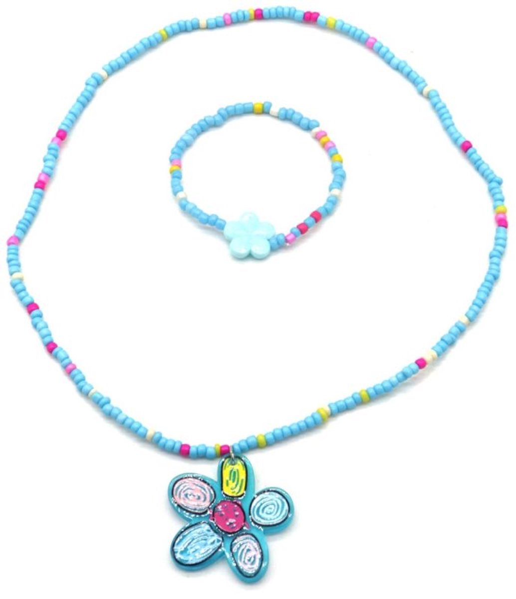 She life style - Kinder Sieradenset Bloem - Blauw