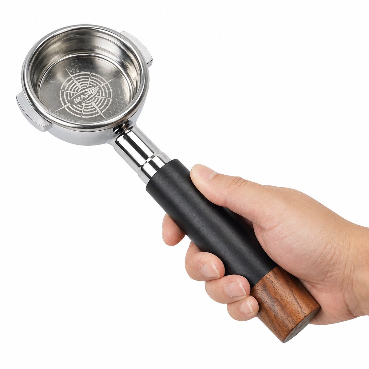Aafinity Bodemloze Portafilter 54/58 mm - Espressohandvat van roestvrij staal met walnoothouten handgreep en precisiefilter voor barista-koffiemachines