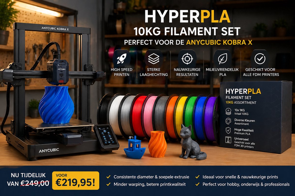 PLA Filament Set 10KG – Assortiment Kleuren (1KG per rol) – 3D Printer Filament – Hoge Kwaliteit – Joy Goods - OBV beschikbaarheid