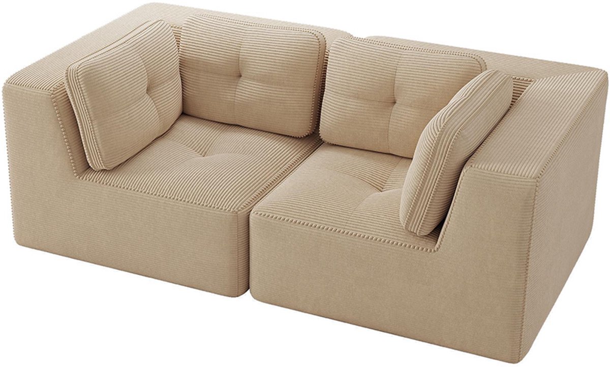 Komhtom Modulaire en aanpasbare hoekbank, Tweezitsbank zonder frame, Comfortabele bank van corduroy, Geschikt voor de woonkamer en de slaapkamer, Beige