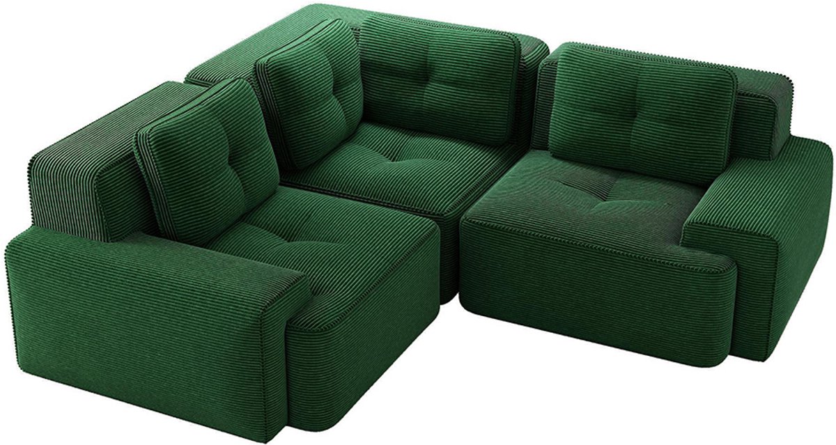 Komhtom Bank zonder frame voor de woonkamer, Kantoorbank, Modulaire combibank, Diepe, comfortabele bank met vulling van Cordé-stof, Geen montage nodig, Antislipontwerp, Groen