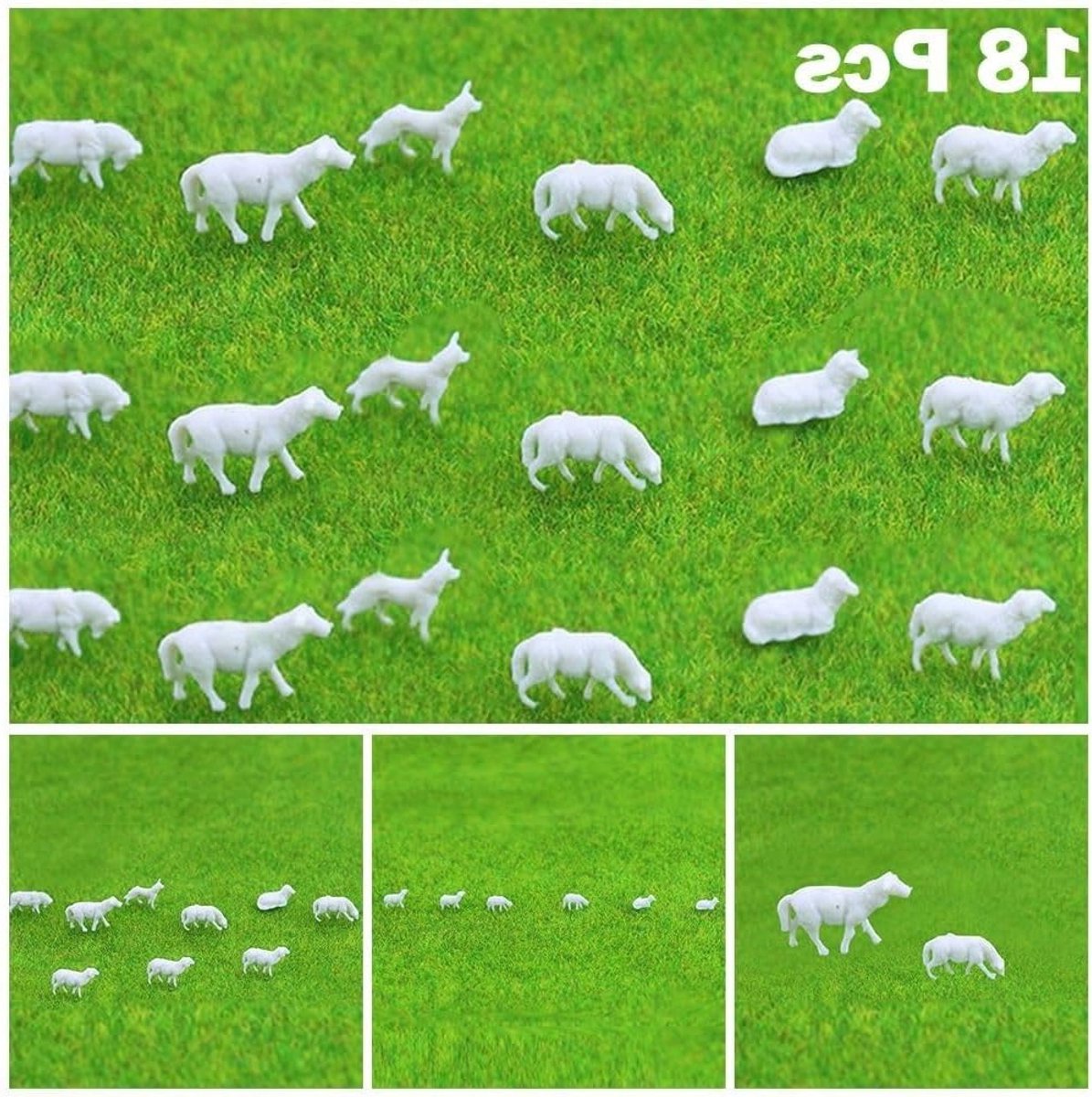 Set van 18 Geschilderde Schapenfiguren in HO Schaal voor Modelspoor en Boerderij Decoratie, 6 Stijlen