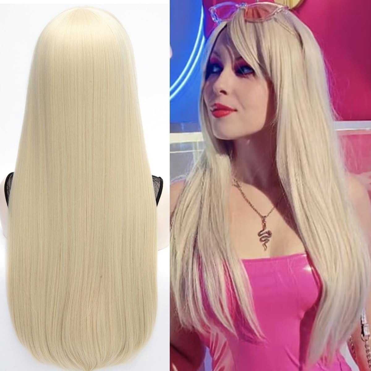 80 cm Lange Rechte Blonde Haarperuk voor Anime Kostuum Cosplay voor Vrouwen en Meisjes met Gratis Perukkap voor Halloween Feest
