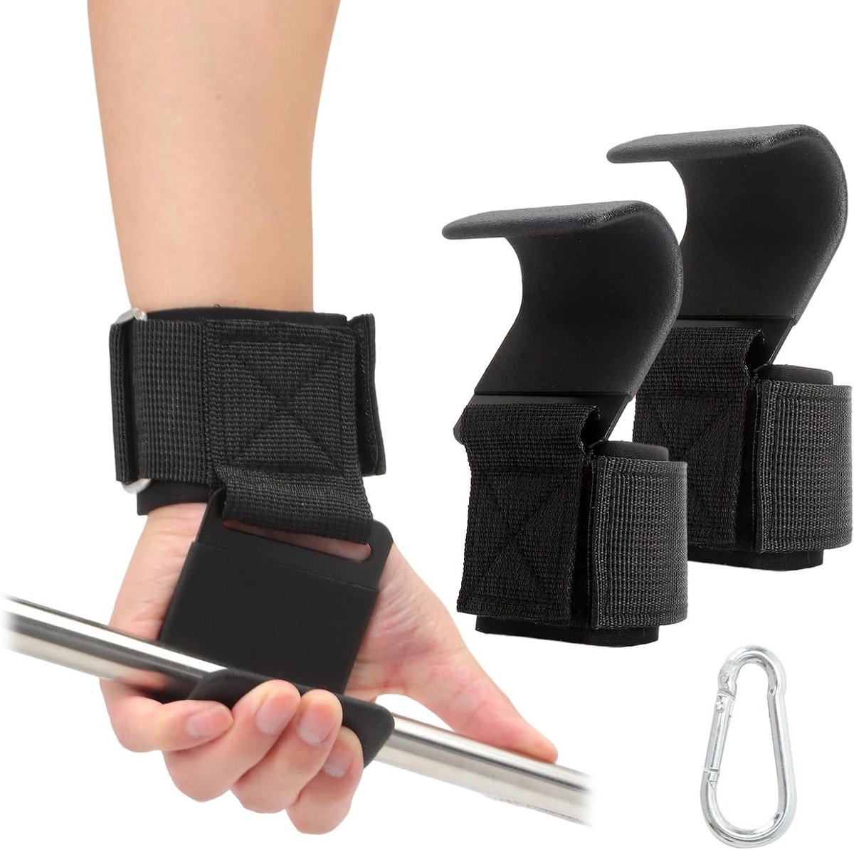 Krachttraining haken voor mannen en vrouwen, trekhulp haken voor gewichtheffen, pull-up en deadlift ondersteuning met handvat en straps voor optimale trainingservaring