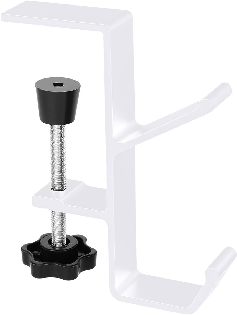 Hoogwaardige Hoofdtelefoonstandaard met Dubbele Haak - Ideale Houder voor Gaming Headsets en Desktopelementen - Wit en Functioneel