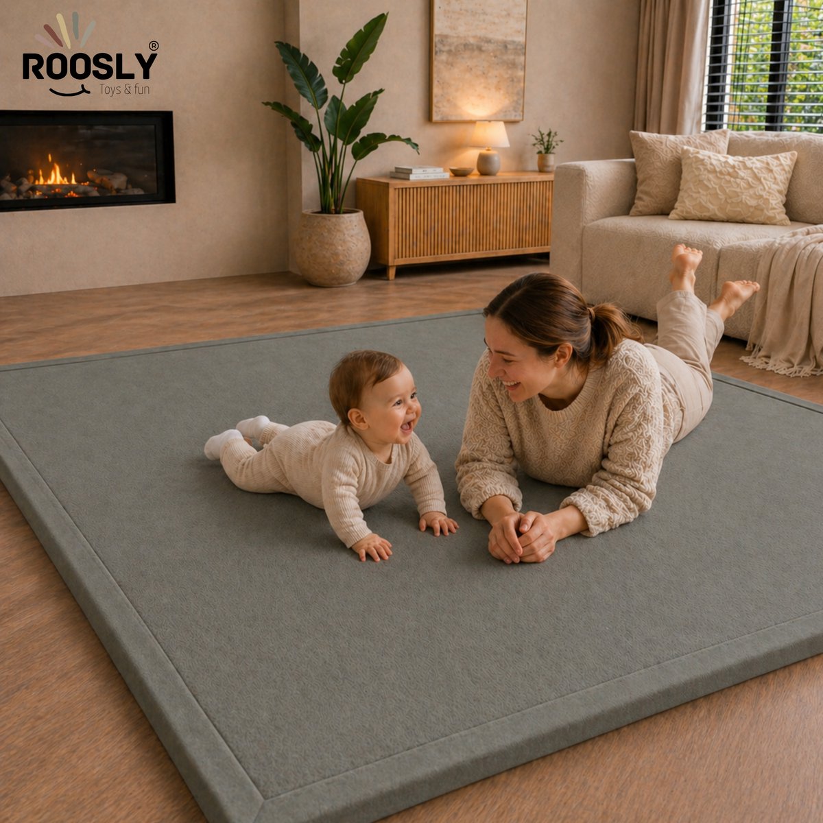 Roosly Speelmat Baby 150x200cm - Fluwelen Speelkleed met 3cm Traagschuim thumbnail 4