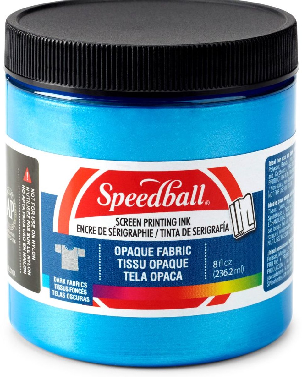 Shimmer fabric ink blue topaz screen printing -Speedball