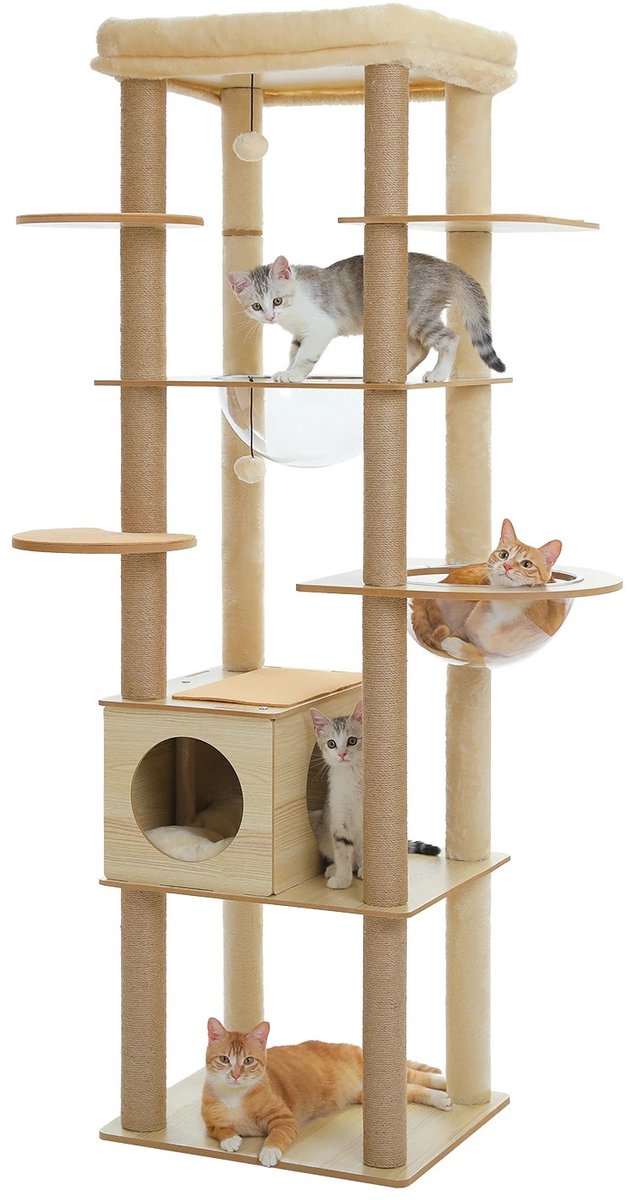 DailyDamaar krabpaal voor katten - Kattenboom - Kattenmeubel - Kattentoren - Indoor - 56.5x52.5x33cm - Hout - Beige - Met hangmat