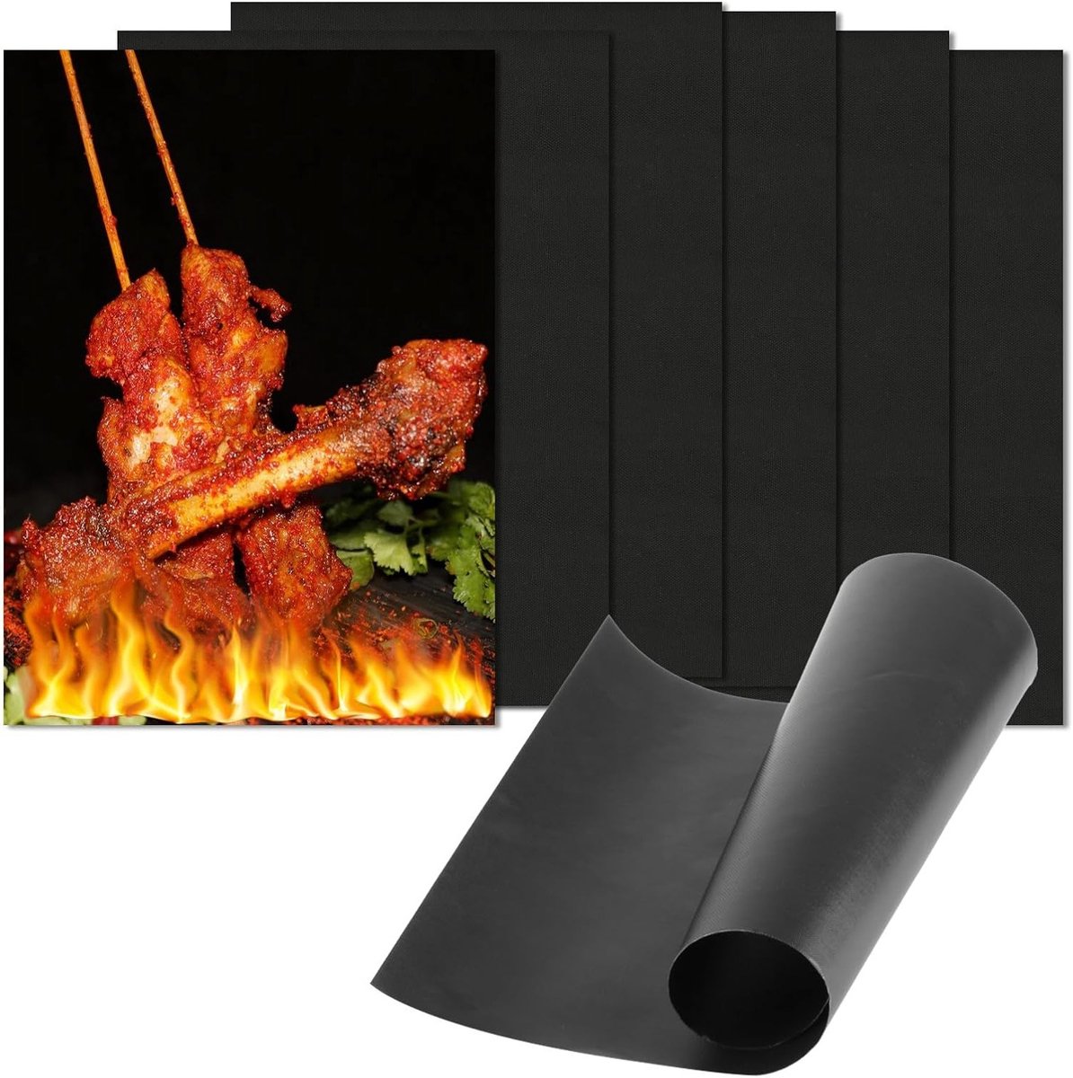 BBQ grillmatten voor gas- en houtskoolbarbecue - Set van 6 maten - Teflon anti-aanbak grillplaten - Accessoires voor grill - Herbruikbare bakmatten - Ovenmat - 40 x 30 cm