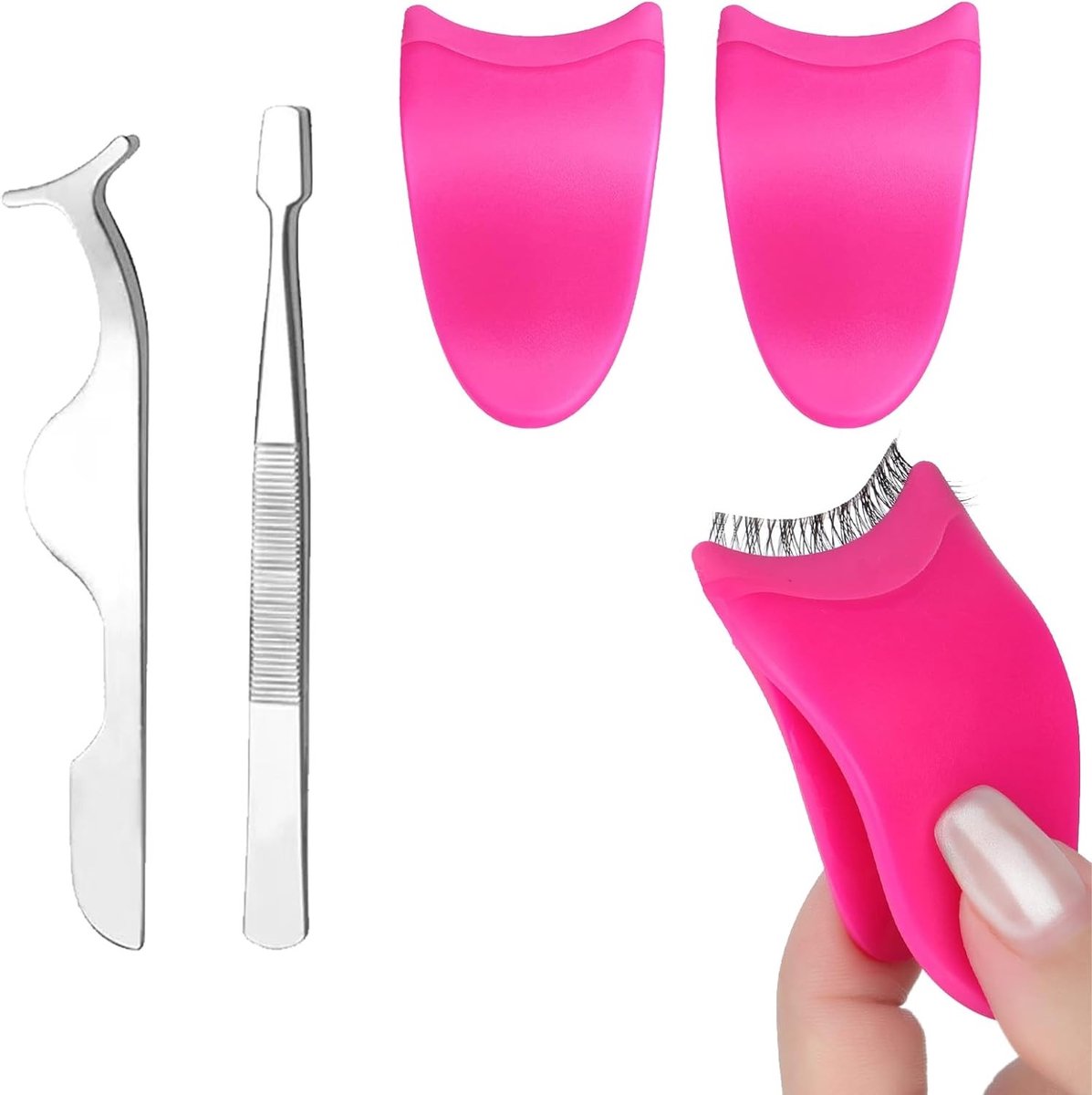 Wimperapplicator Kit met 4 roestvrijstalen pincetten en siliconen tips voor valse wimpers, ideaal voor een perfecte oogmake-up en eenvoudig gebruik