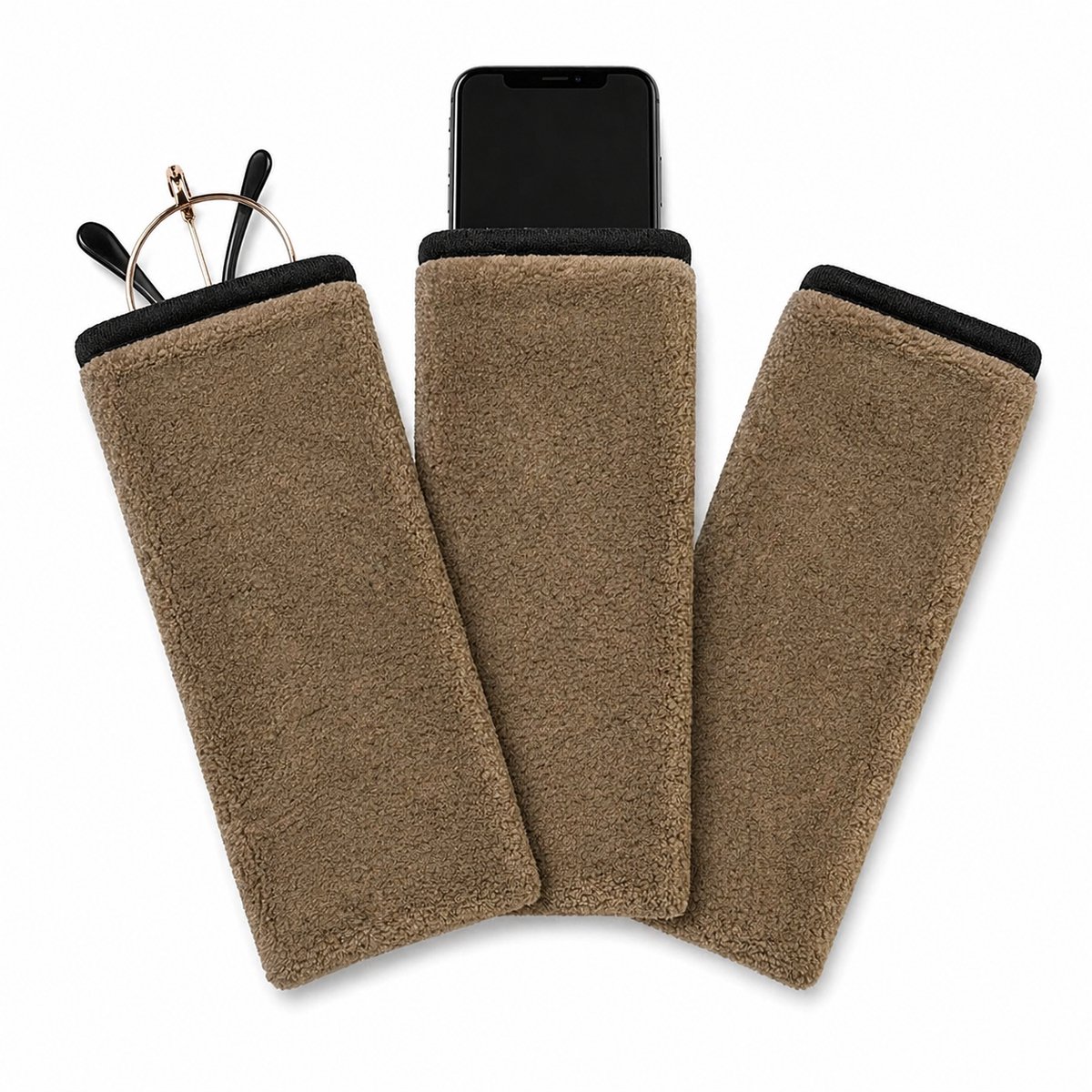 3xNanopro 2 in 1 Bril en Mobielhoesje/Poetsdoek/Schoonmaakdoek/Brildoek/20x10/Taupe
