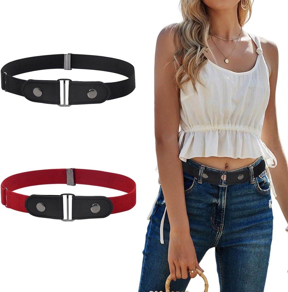 Onzichtbare Elastische Riem zonder Gesp voor Dames en Heren, Verstelbare Buckleless Stretch Riem, Ideaal voor Jeans en Jurken, Zwart en Comfortabel
