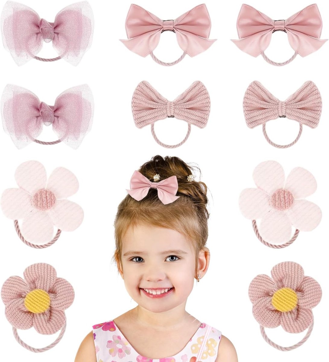 Elastische Haarbanden voor Meisjes met Strik en Bloemontwerp, Perfect voor Baby's en Kinderen, Roze Haaraccessoires