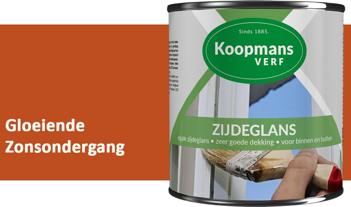 Koopmans Zijdeglans Lakverf – Binnen & Buiten – Kras- en Stootvast – Hoge Dekkracht – Voor Hout, Deuren en Kozijnen – Gloeiende Zonsondergang – 1,5 l