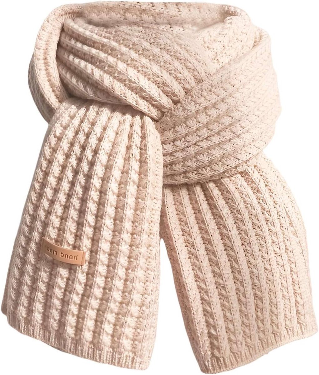 Cuddly winter sjaal voor dames en heren, 170 cm x 20 cm, beige, warme en comfortabele sjaal voor koude dagen