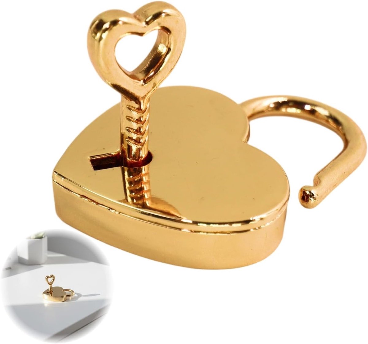 Gouden hangslot met sleutel, perfect als cadeau voor vrouwen en mannen, liefde slot voor bruiloft, verloving en verjaardag, decoratie voor sleutels en herinneringen