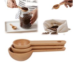 Set van 3 beukenhouten maatlepels - koffie, thee, kruiden en badzout