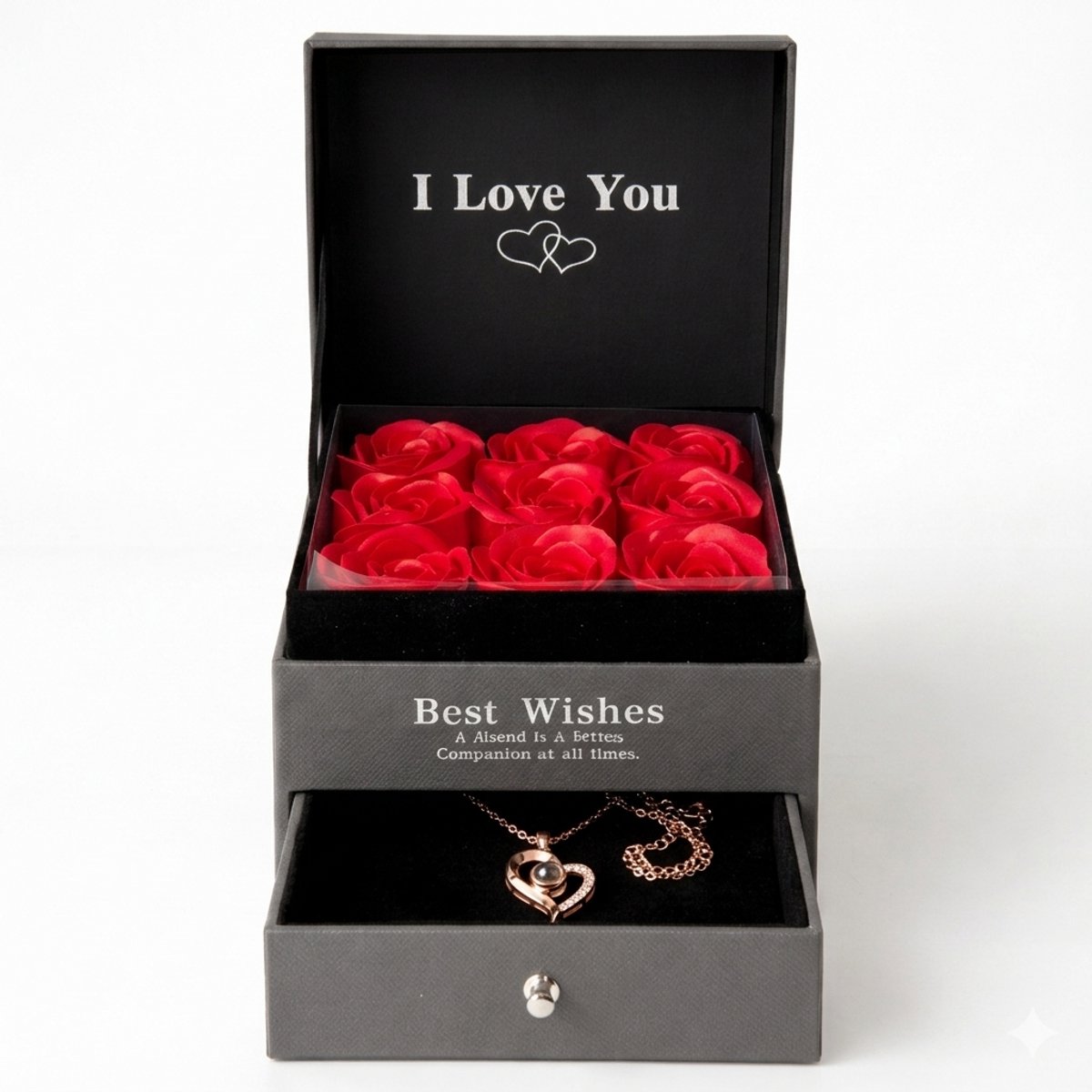 Rozen in Luxe Giftbox mét Ketting | Valentijn - Cadeau voor vriendin moeder haar | Necklace "I love you" | Lovelockers®
