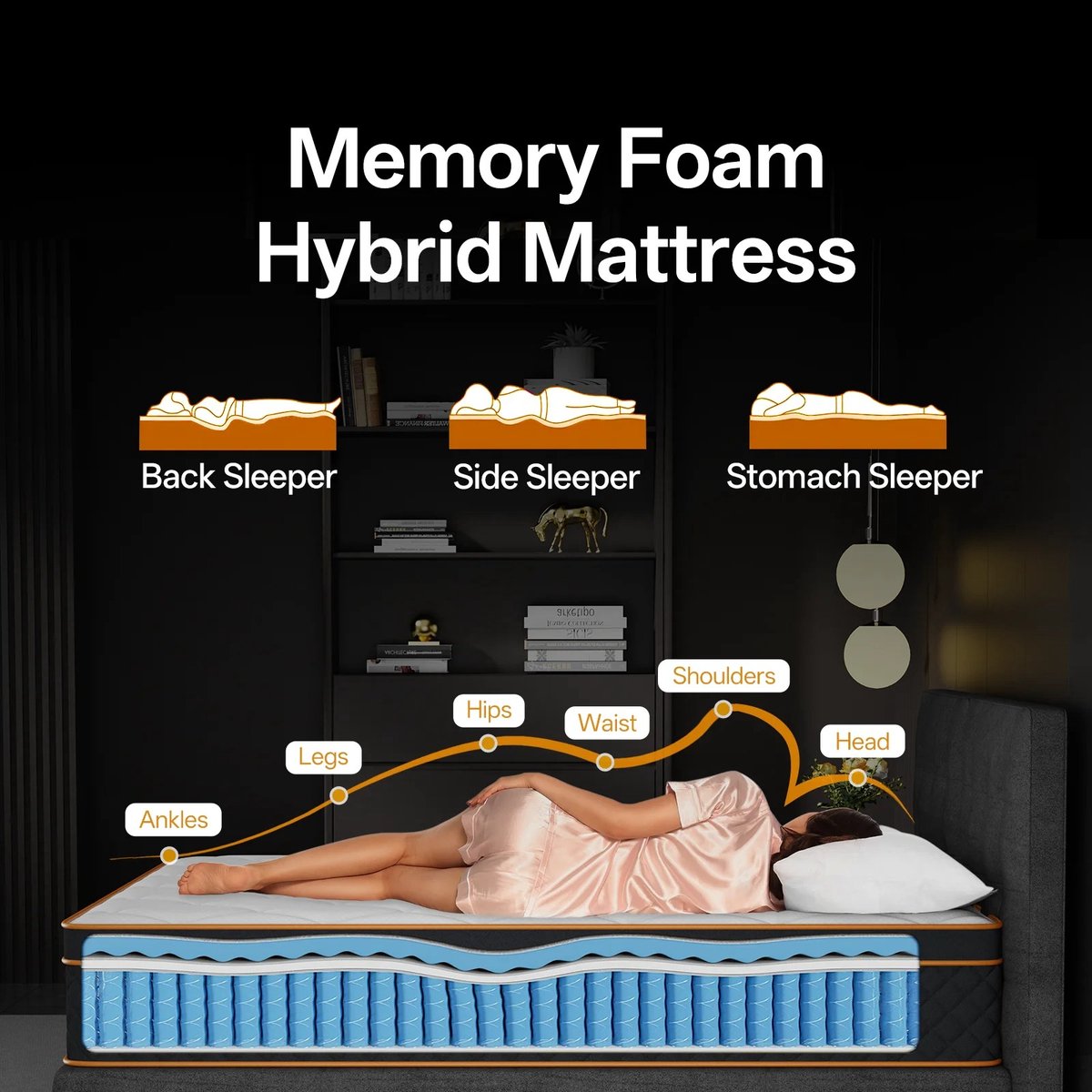 CINK Rest® Luxe Memory Foam Matras 25cm – Pocketvering & Traagschuim Hybride – Ademend, Anti-Allergisch & Geluidsloos – 140x200x25 cm – foto 5