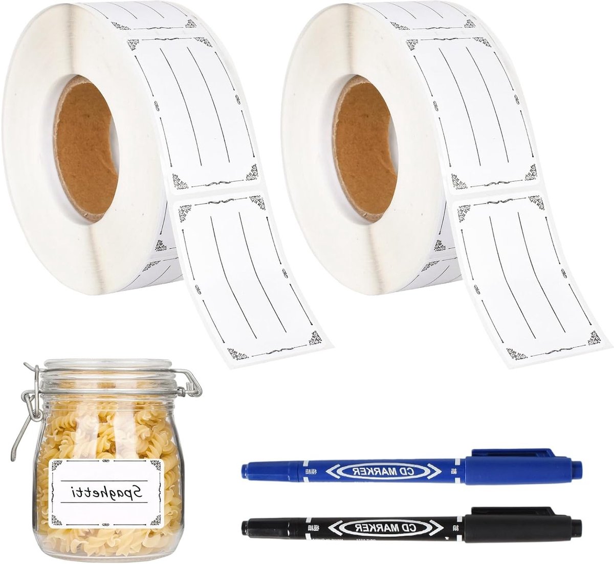 1200 Zelfklevende Etiketten voor Potten, 50x30mm Stickers op Rol met Markeerstift, Ideaal voor Keuken, Kantoor en Specerijen