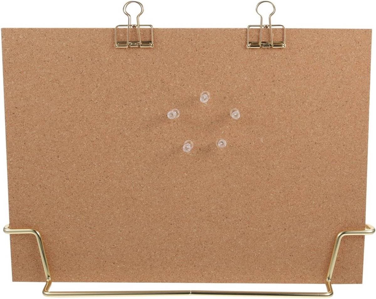 Kurk Prikbord met Gouden Basis, Staand Memobord voor Thuis en Kantoor, Ideaal voor Notities, Presentaties en Organisatie, 30 x 25 x 2 cm