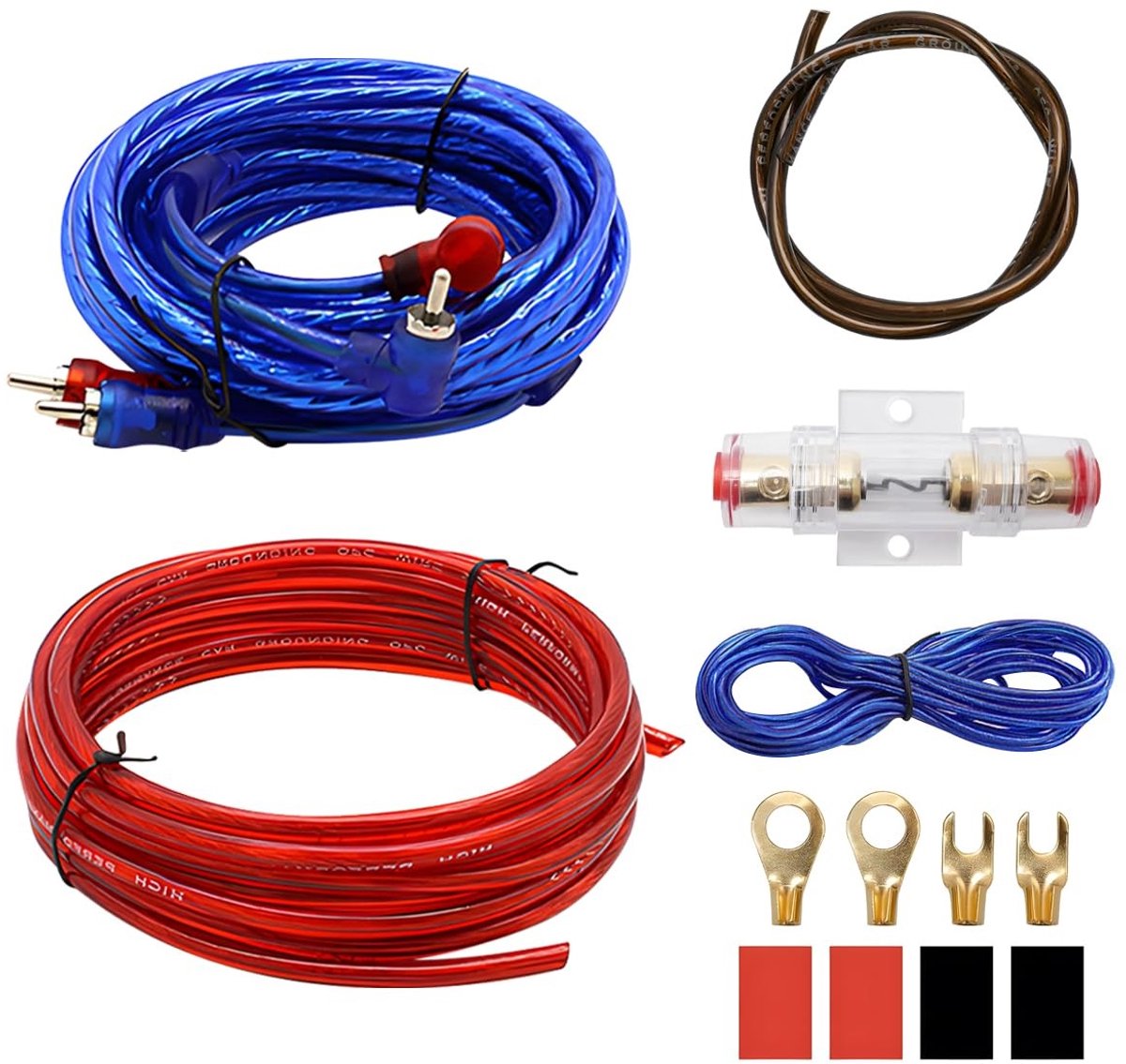 Krachtige 1500W auto versterker aansluiting set met 10 GA subwoofer kabel van 4,5 meter voor optimale geluidskwaliteit