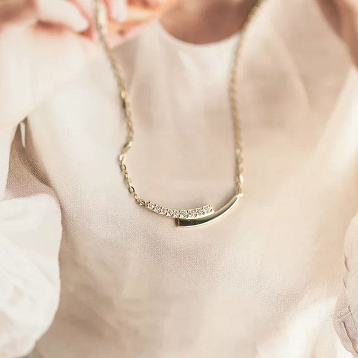 Ketting Smile - 925 sterling zilver verguld - Kristal - 1mm - Fijne damesketting met hanger -