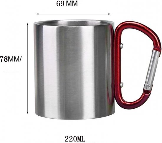 Mok - Beker - Camping Beker - Outdoor Beker - Dubbelwandig - 220ml - metalen beker met karabijn - voor kamperen in de buitenlucht, bergbeklimmen — afbeelding 5