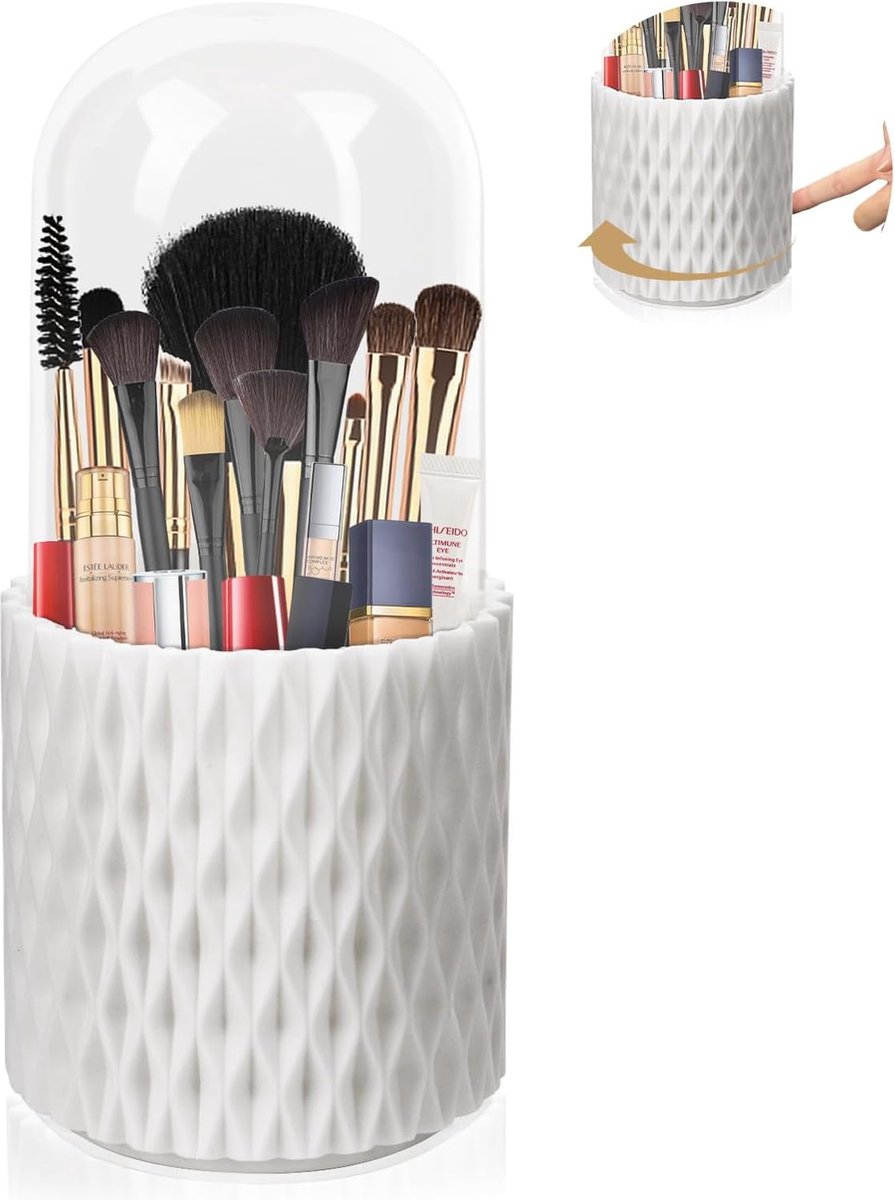 Goedkoopste 360° Roterende Cosmetica Organizer - Met deksel - Make-Up Opberger - Badkamer/Keukenorganizer - Tandenborstel opslag - Multifunctioneel - 360 Graden Draaibaar - Wit - 11 11 23 cm - Duurzaam - handig - Oplossing voor rommel - stofdicht