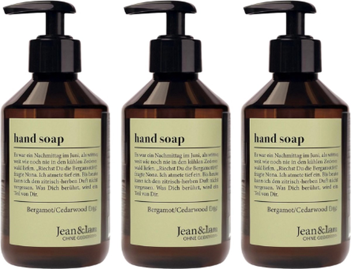 Goedkoopste Jean & Len Handzeep | 3x 250 ml Vloeibare zeep | Bergamot & Cedarwood | VOORDEELVERPAKKING - 3 stuks Luxe Handzeep