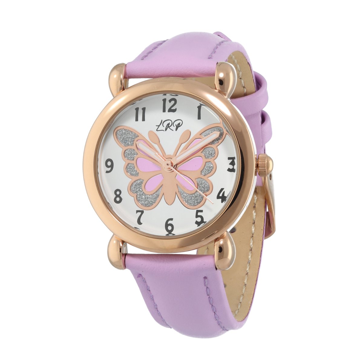 La Rosa Princesa Vlinder Kinderhorloge Leer Paars Rosé Goudkleurig - Ø 27 mm - Verstelbaar - Leren Band - Quartz Horloge - Japans Uurwerk - Analoog
