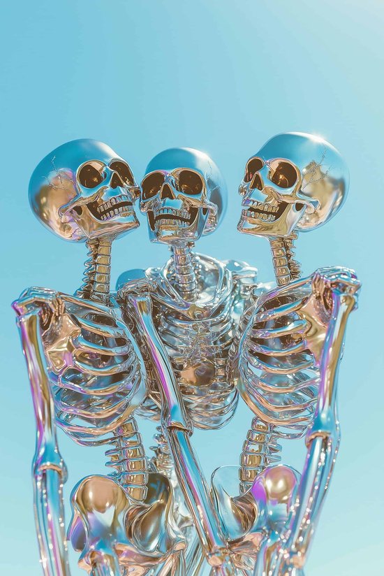 Skeletten Poster | Blije Poster | Humor Poster | Sculptuur Poster | Halloween Poster | Gotische Poster | Horror Poster | 50x70cm | Wanddecoratie | Muurposter | S4496 | Geschikt om in te lijsten