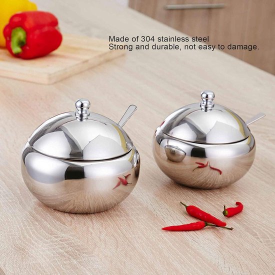 Grote kruidenpot voor suikerpot van roestvrij staal met deksel voor het bewaren van zout, koffie, vaatwasmachinebestendig (goud