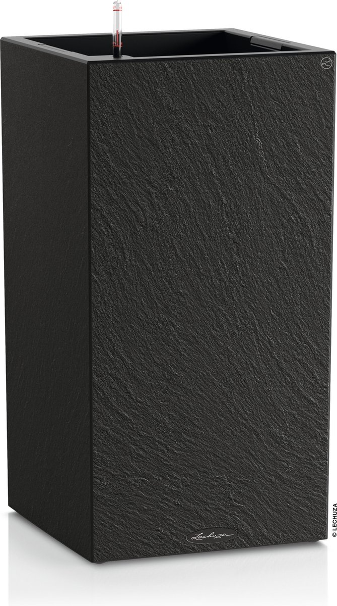 LECHUZA CANTO Slatestone 40 high - Plantenbak - met uitneembare binnenbak - met bewateringssysteem - ALL-IN-ONE set met LECHUZA-PON - donkergrijs