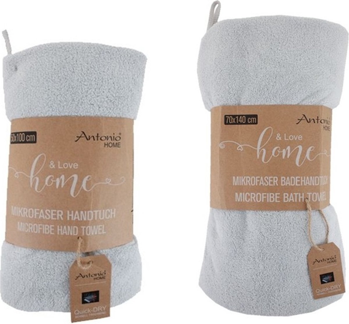 2 Delige handdoeken set - Microvezel handdoek 50x100 cm en 70x140 cm – Zachte sneldrogende handdoek – Lichtgrijs