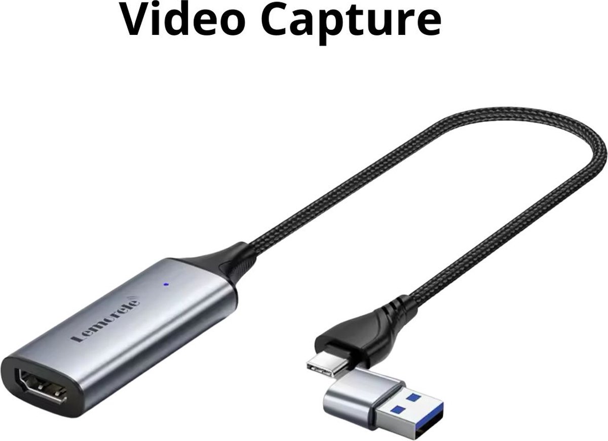 Lemorele AC05 – Video Capture Card – 1080P@60Hz – HDMI naar USB – USB-A & USB-C – Plug & Play – Aluminium Behuizing – Voor OBS/Streaming – Windows/Mac/Linux/Android thumbnail 2