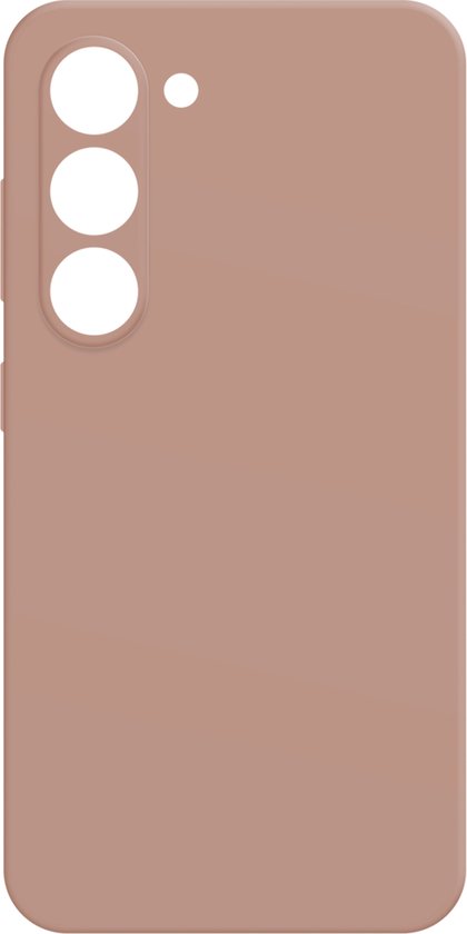 Roze telefoonhoesje met drie cameralensuitsparingen en een uitsparing voor de flitser.