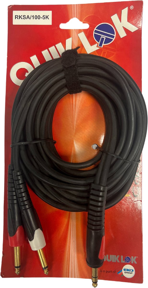 Quiklok Professionele Audio Kabel - 2x mono jack naar stereo jack - 5 meter