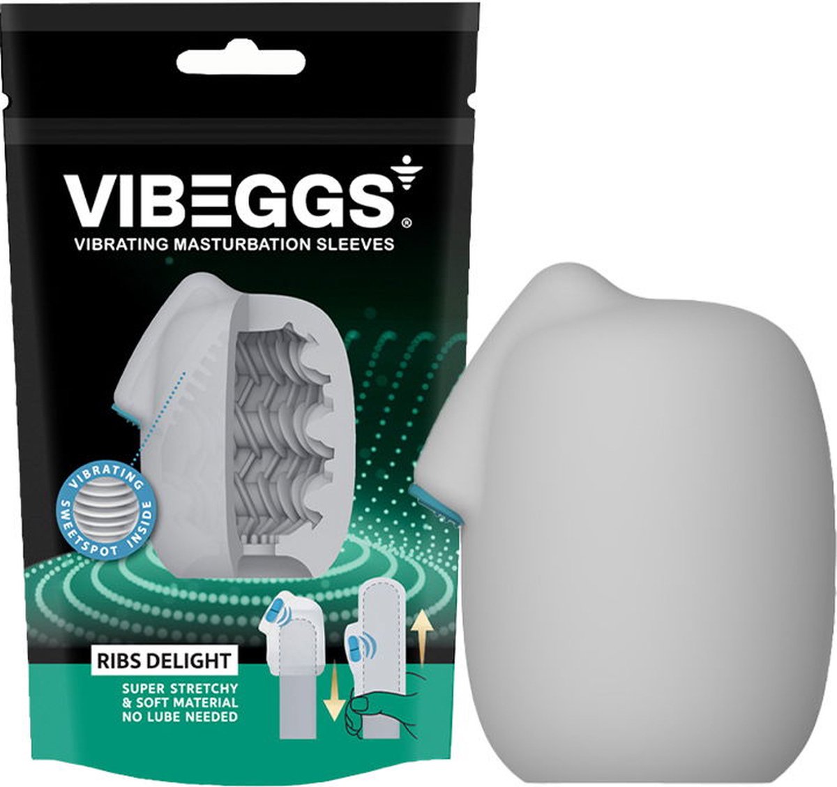 Goedkoopste VIBEGGS - Ribs Delight - Vibrerende Masturbatie Sleeve èn Vinger Vibrator - Wit